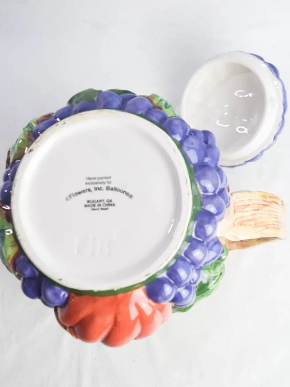 Flowers Inc Balloons Fall Harvest Ceramic Teapot Majolica Corn Grapes Pumpkin